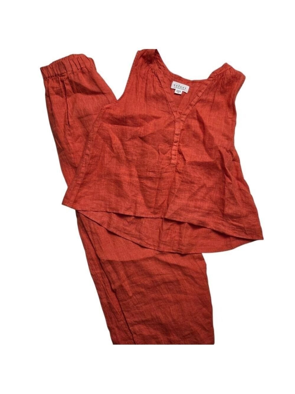 Velvet by Graham & Spencer Linen Sleeveles Top Pants Set Burnt Orange XS